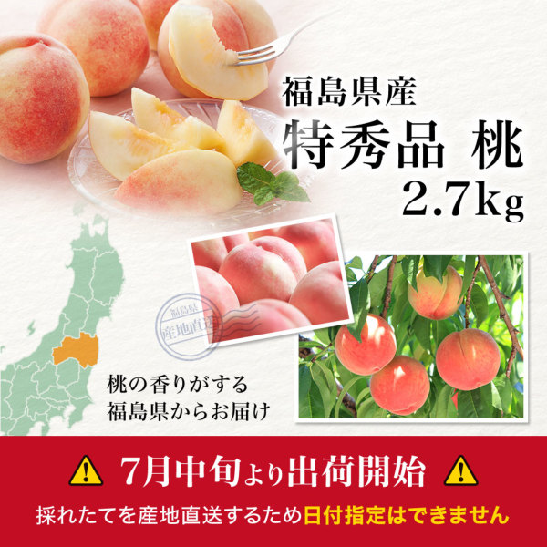 福島県産特秀品桃2.7kg (6～16玉)｜産地直送 送料無料